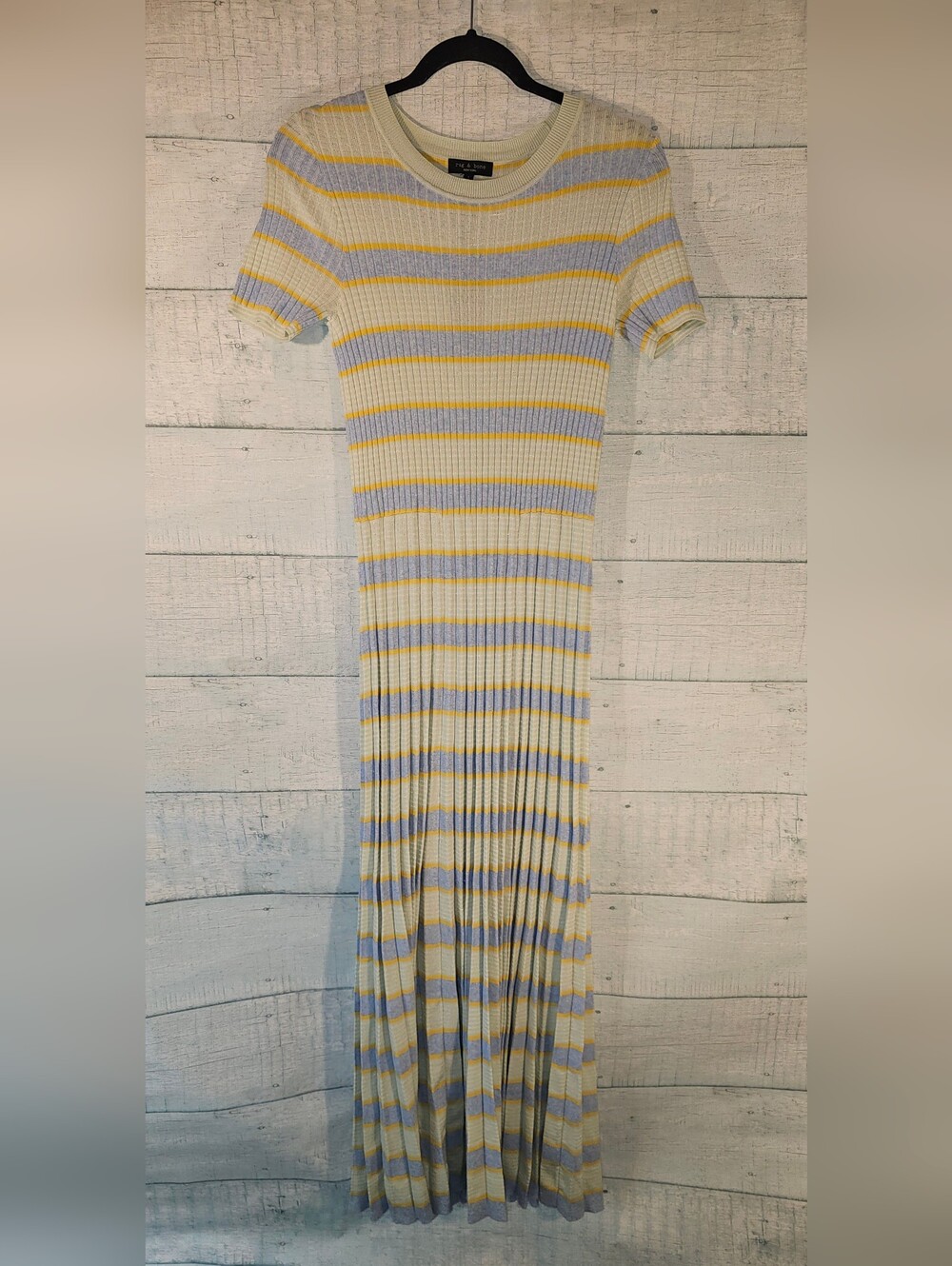 Rag & bone Eloise Ribbed Striped Knit Maxi Dress in Cream, Yellow & Light Blue